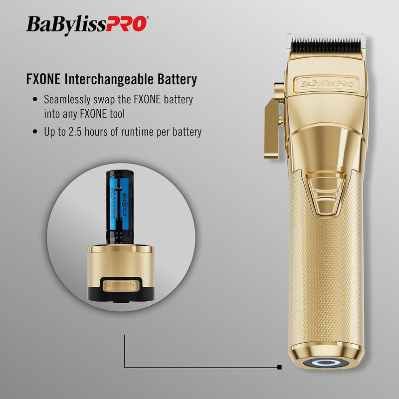 BaBylissPRO FXONE GOLDFX All-Metal Interchangeable-Battery Cordless Clipper (FX899G)