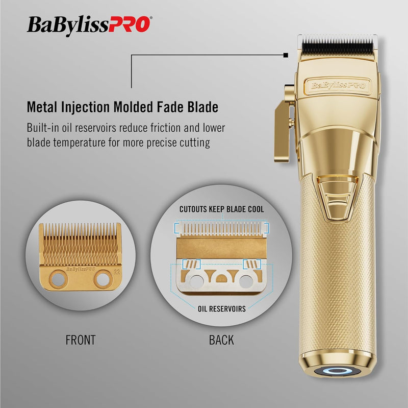 BaBylissPRO FXONE GOLDFX All-Metal Interchangeable-Battery Cordless Clipper (FX899G)