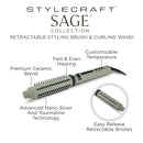 StyleCraft Sage Retractable Styling Brush & Curling Wand w/ Ceramic Barrel - 1.25" (SC716GR)