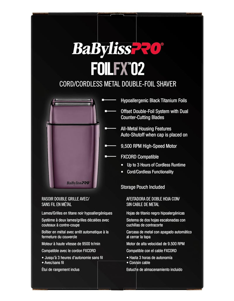 BaBylissPRO FOILFX02 Cord/Cordless Metal Double-Foil Shaver - Purple (FXFS2P)