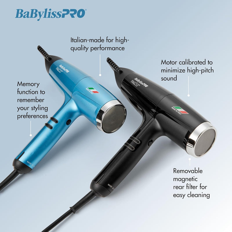 BaBylissPRO Nano Titanium Professional Italian High-Speed Falco Hair Dryer - Black (BNT8550B)