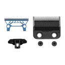 Clipper blade kit with black blade, blue frame, and two screws for mounting