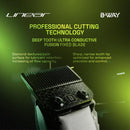 Fixed cutting blade and comb detail on gray cordless hair clipper