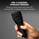 BaBylissPRO matte black cordless shaver with USB-C charging for travel use