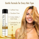 Hydrating shampoo bottle with black cap and Argan & Biotin text on label