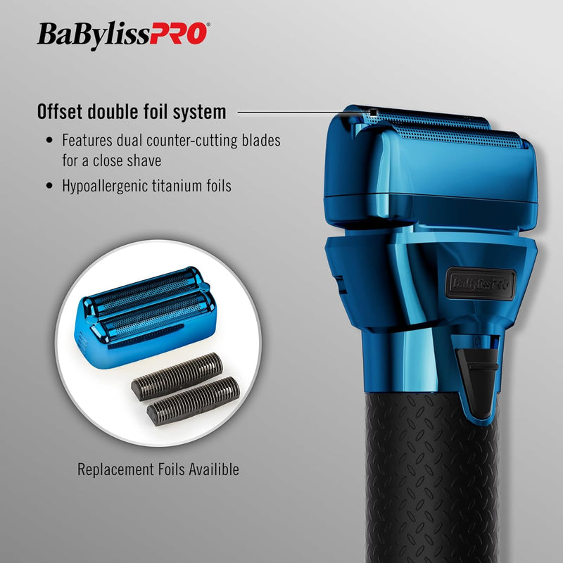 BaBylissPRO FXONE BlueFX Limited Edition Black & Blue Interchangeable-Battery Double-Foil Shaver (FX79FSBL)