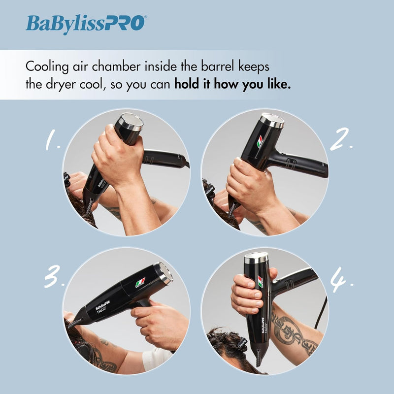 BaBylissPRO Nano Titanium Professional Italian High-Speed Falco Hair Dryer - Black (BNT8550B)