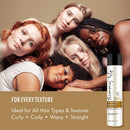 Hydrating shampoo bottle with black cap against multicolored model background