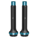 Dual ionic curling attachment barrels with black titanium finish and teal accents