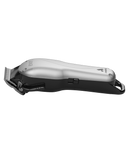 Cordless hair clipper with silver top housing and black blade guard