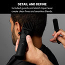 Matte black cordless hair clipper and guards for detail trimming