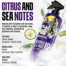 Purple aftershave bottle with black spray nozzle and Reserve graphic label.