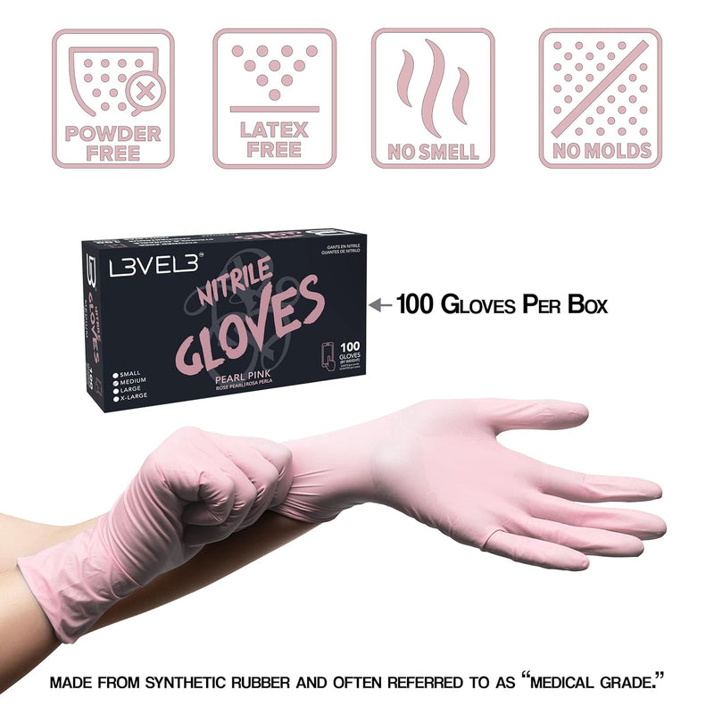 L3VEL3 Professional Nitrile Gloves 100pk - Pearl Pink