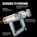 Hair dryer cutaway with transparent body, dual cold-shot buttons, removable filter