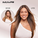 Before-and-after straightened hair with smooth, shiny strands