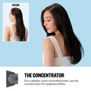 Hair dryer with concentrator attachment for sleek, controlled airflow