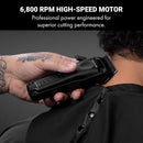 Black clipper cutting hair with side profile and visible blade area