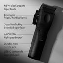 Matte black cordless hair clipper with taper blade and ergonomic body