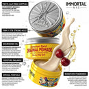 Opened pomade jar with product swirl and gold-colored hair wax detail.