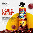 Aftershave spray bottle with golden-yellow liquid, colorful Samurai Spirit Reserve label.