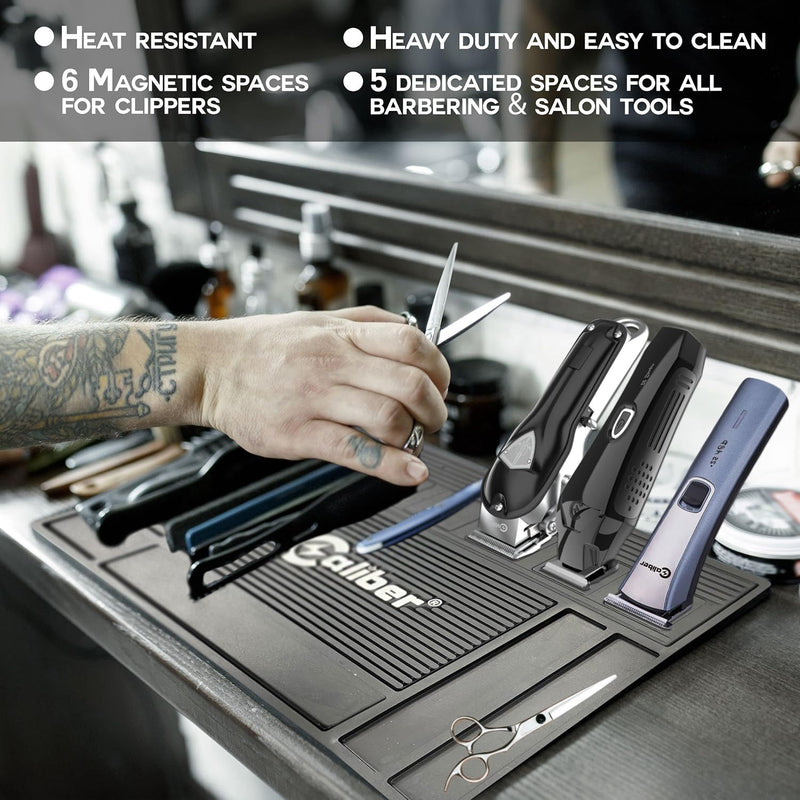 Caliber Magnetic Barber Station Mat w/ 6 Magnetic Spaces for Clippers