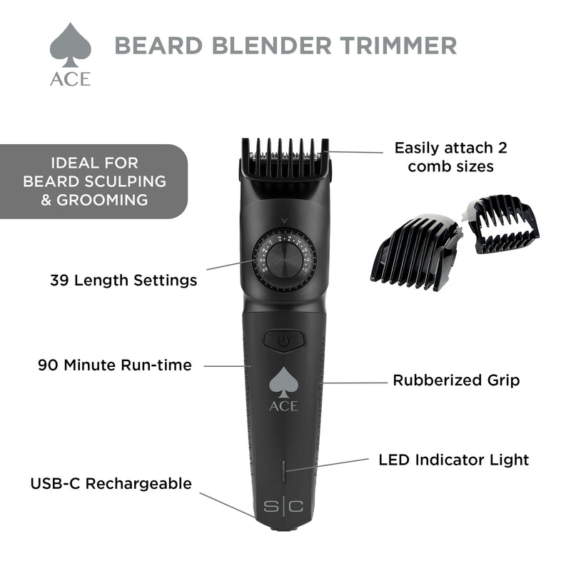 StyleCraft Ace Professional Cordless Beard Blender Trimmer w/ USB-Charging (SC413B)