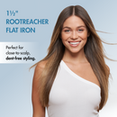 BaBylissPRO rootreacher flat iron held near hair, black plates