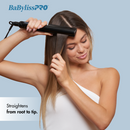 BaBylissPRO rootreacher flat iron held over hair, black plates