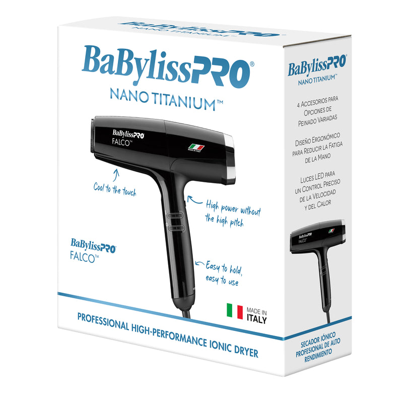 BaBylissPRO Nano Titanium Professional Italian High-Speed Falco Hair Dryer - Black (BNT8550B)