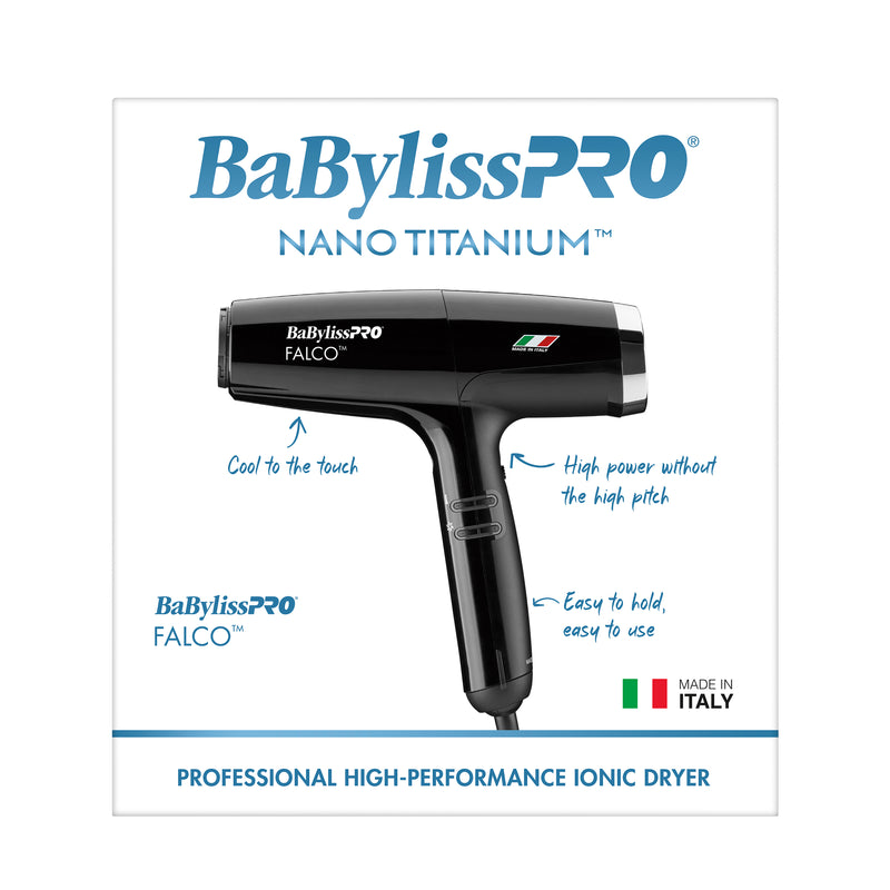 BaBylissPRO Nano Titanium Professional Italian High-Speed Falco Hair Dryer - Black (BNT8550B)