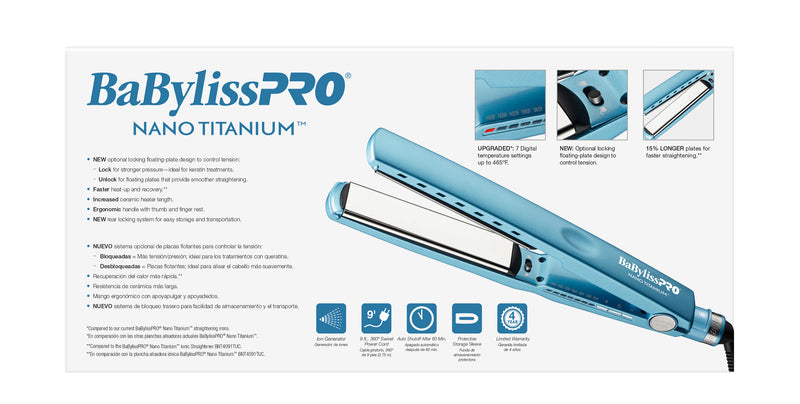 BaBylissPRO Nano Titanium Extended Ionic Flat Iron - 1 1/4" (BNT9091TXL)