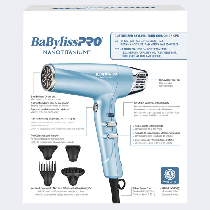 BaBylissPRO Nano Titanium High-Speed Dual Ionic Hair Dryer (BNT9100) [OPEN BOX]