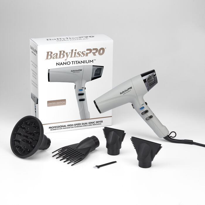 BaBylissPRO Limited Edition Nano Titanium High Speed Dual Ionic Hair Dryer  Grey (BNT9100GY)