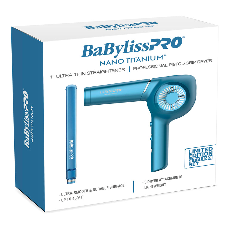 BaByliss PRO Nano Titanium 1" Ultra-Thin Flat Iron & Pistol-Grip Classic Hair Dryer Value (BNTPP36UC)