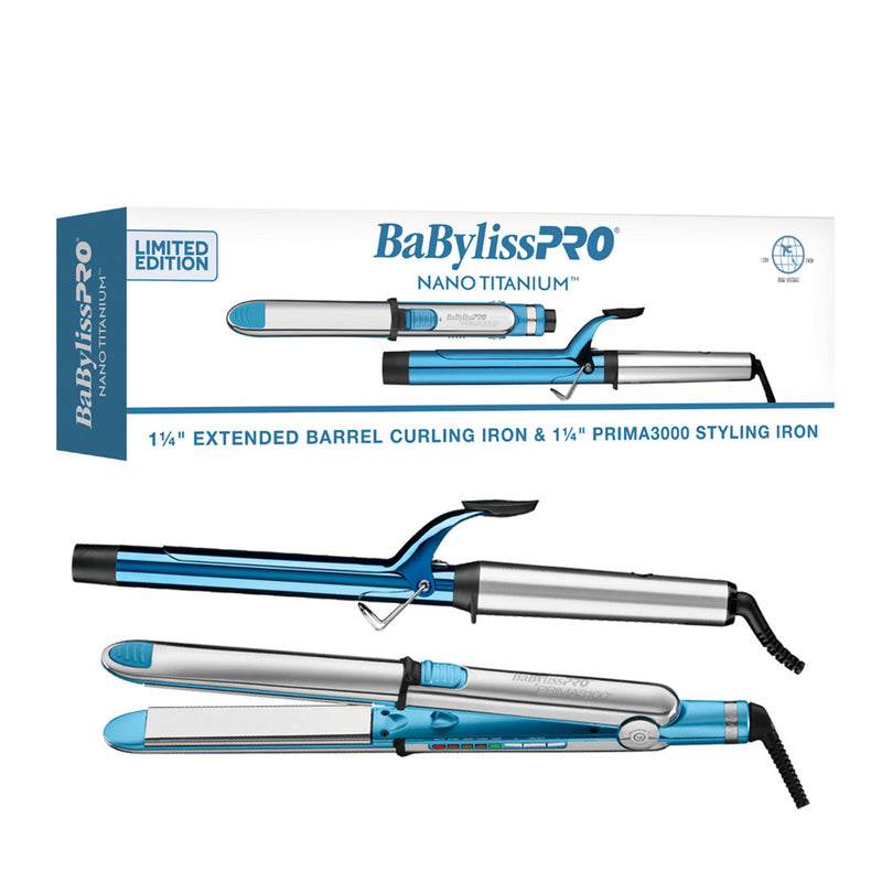 Babyliss PRO Nano Titanium 1 1/4" Extended Barrel Curling Iron & 1 1/4" Prima 3000 Flat Iron Value Pack (BNTPP54UC)
