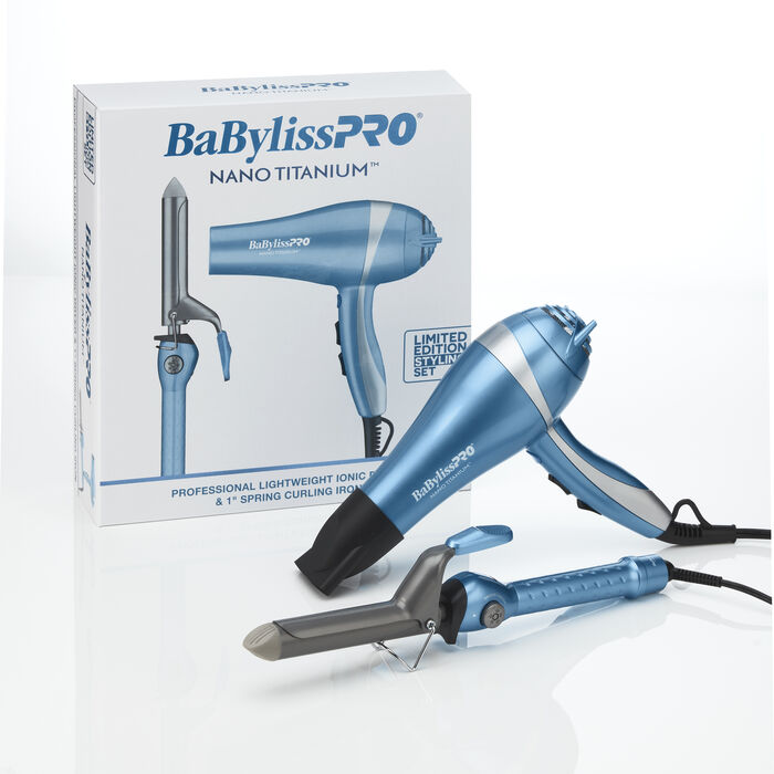 BaBylissPRO Nano Titanium Lightweight Ionic Hair Dryer & 1" Spring Curling Iron Value Pack (BNTPP68)