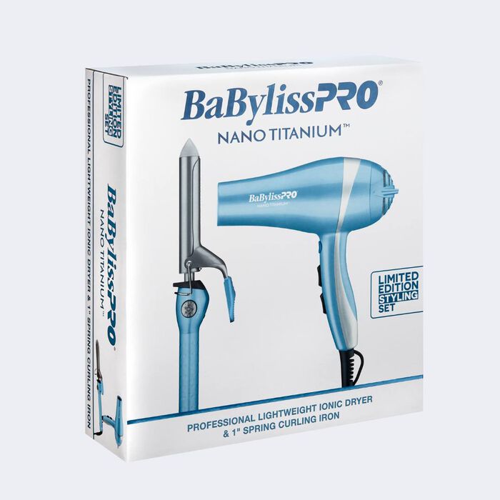 BaByliss PRO Nano Titanium Lightweight Ionic Hair Dryer & 1" Spring Curling Iron Value Pack (BNTPP68)