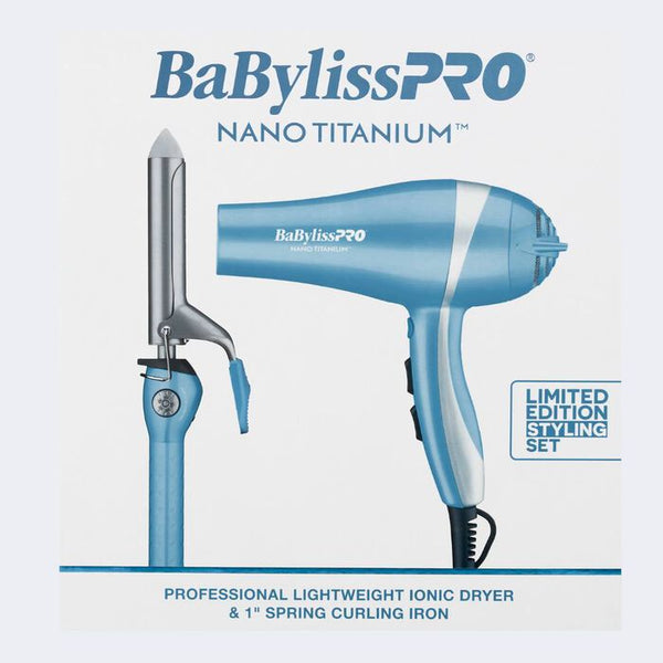 BaByliss PRO Nano Titanium Lightweight Ionic Hair Dryer & 1" Spring Curling Iron Value Pack (BNTPP68)