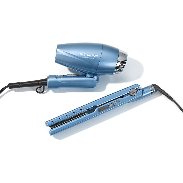 BaBylissPRO Nano Titanium Limited Edition Compact Folding Ionic Dryer & 1.25" Digital Ionic Flat Iron Bundle (BNTPP81)
