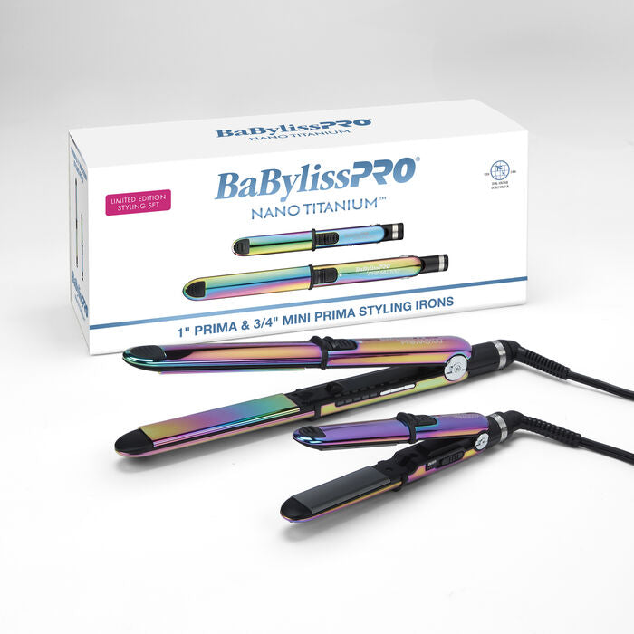 BaBylissPRO Nano Titanium Limited Edition Iridescent 3/4" & 1" Prima Stainless Steel Styling Flat Iron Value Set (BNTPPRB75)