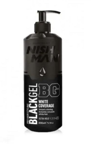 Nishman Ultra Hold Black Hair Styling Gel w/Pump - White Coverage (200ml/6.76oz)