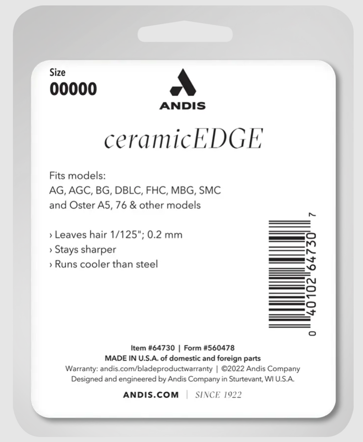 Andis Ceramic Edge Close Cutting Detachable Blade - Size 00000 (64730)