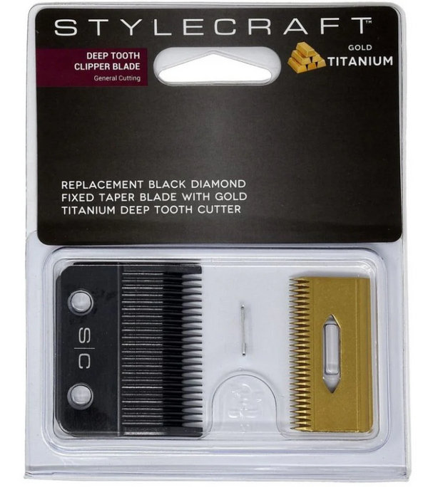 StyleCraft Black Diamond Fixed Taper Blade w/ Gold Titanium Deep Tooth Cutter (SCCBTSG)