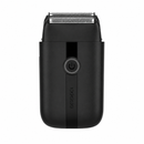 Electric foil shaver in matte black, front view with silver foil cutting head