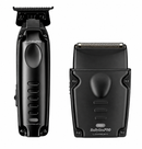Black cordless trimmer and foil shaver set, with metal cutting head