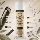 Unscented clipper care spray can with grooming icons and scissors and clipper blades
