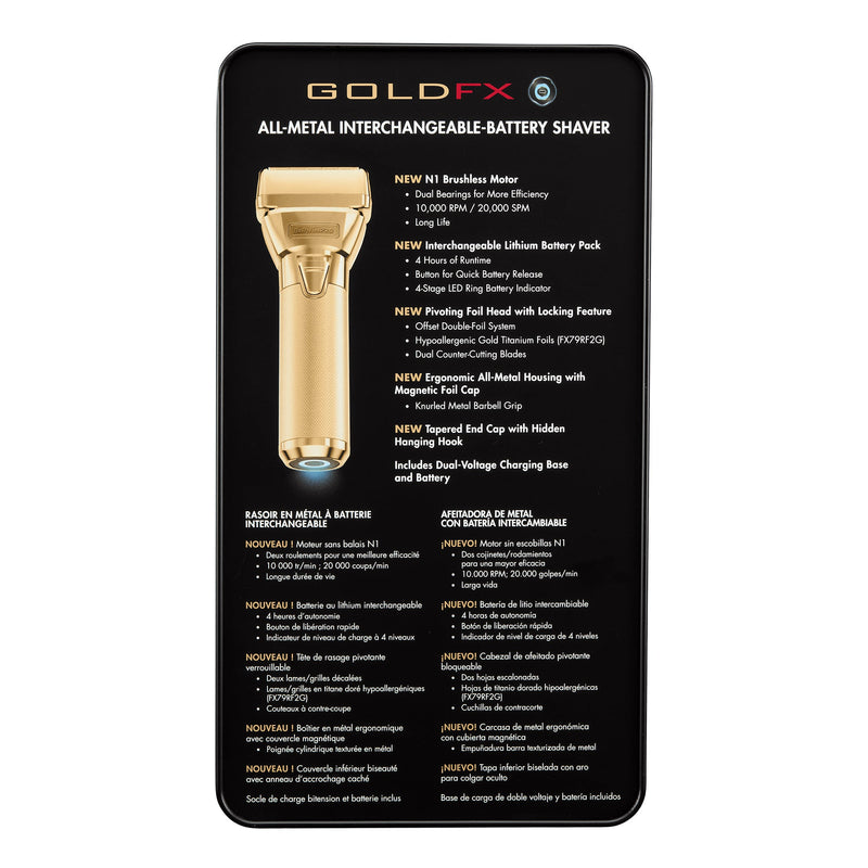 BaBylissPRO FXONE GOLDFX All-Metal Interchangeable-Battery Foil Shaver (FX79FSG) [OPEN BOX]