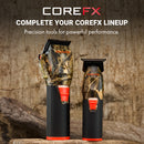Set of two cordless clippers in camo with black handles and orange trimming levers