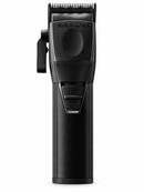 Matte black cordless hair clipper front view with blade and guard lever