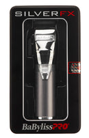 Cordless hair clipper in retail box with SilverFX branding